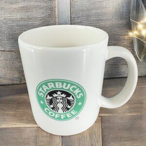 2004 STARBUCKS Coffee Mug Cup Green Black White Older Mermaid Logo Ceramic 12 oz